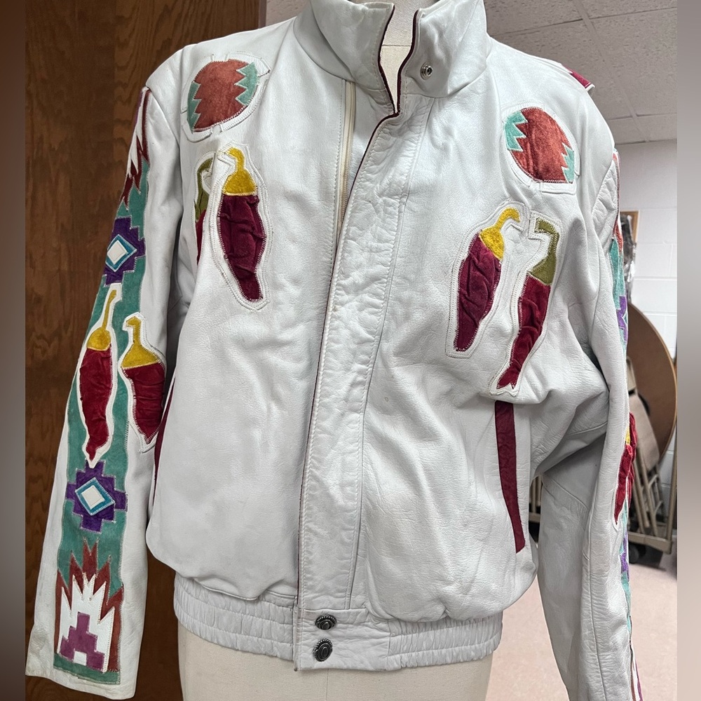Women's Embroidered Leather Bomber Jacket